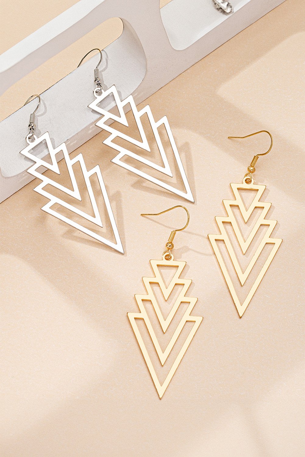 Gold Plated Alloy Geometric Dangle Earrings