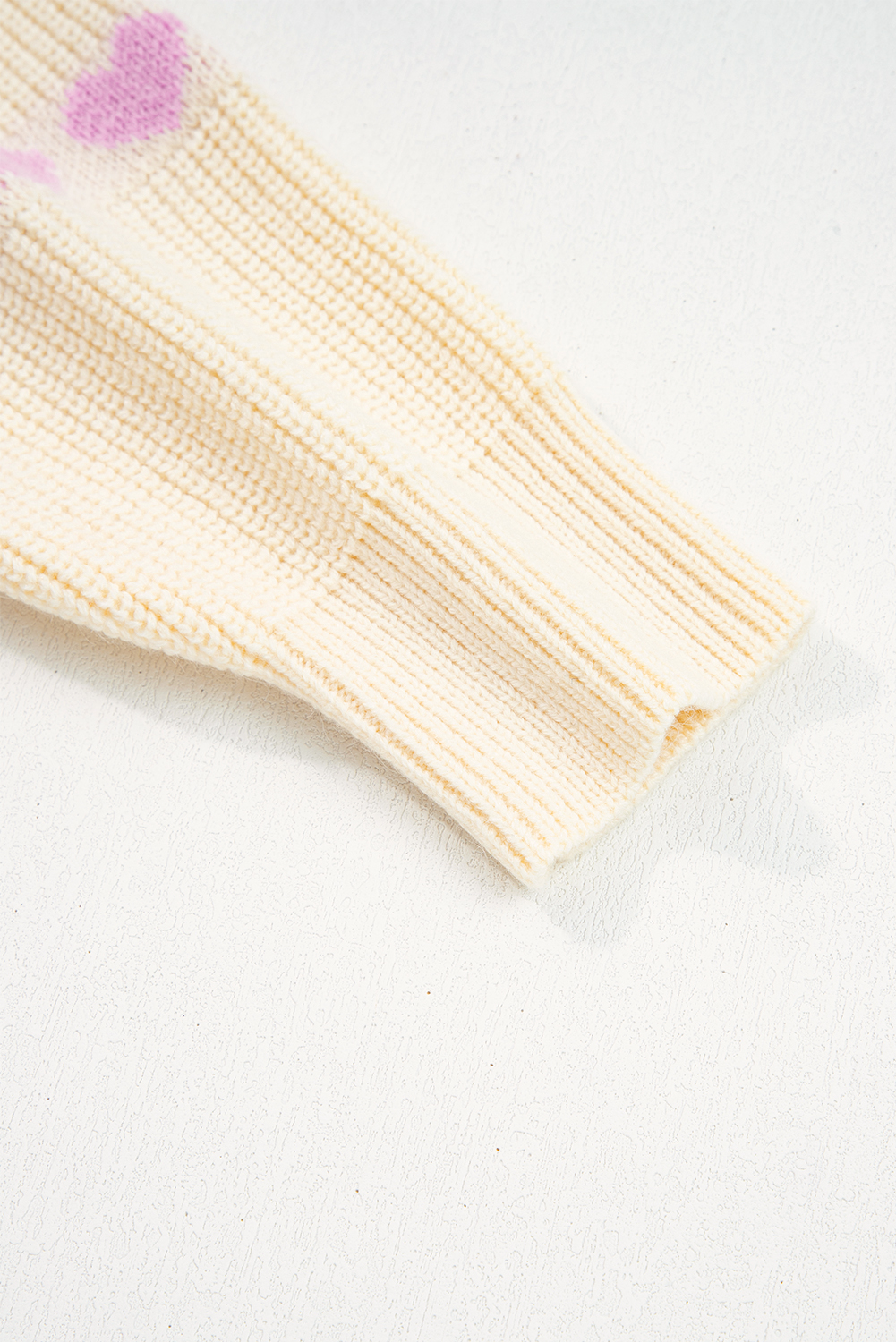 Pink Heart Pattern Valentine Ribbed Knit Sweater