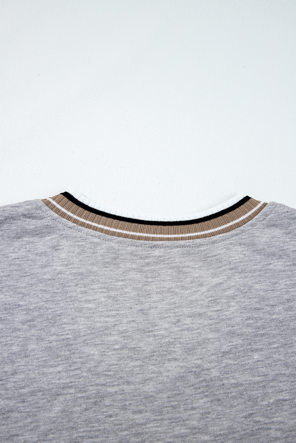 Gray Varsity Contrast Striped Trim V Neck Sweatshirt