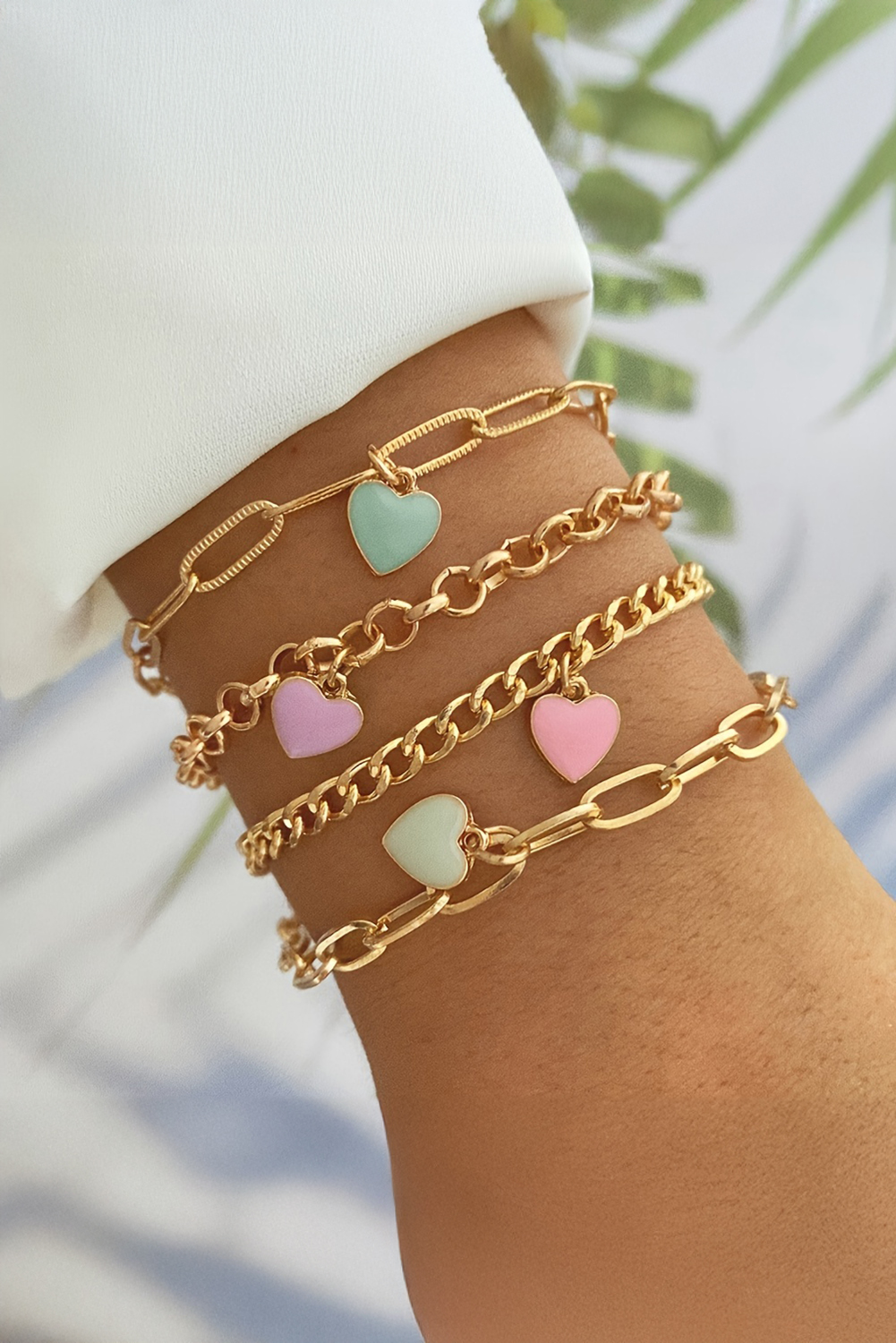Gold Heart Charm Multi Layer Adjustable Chain Bracelet