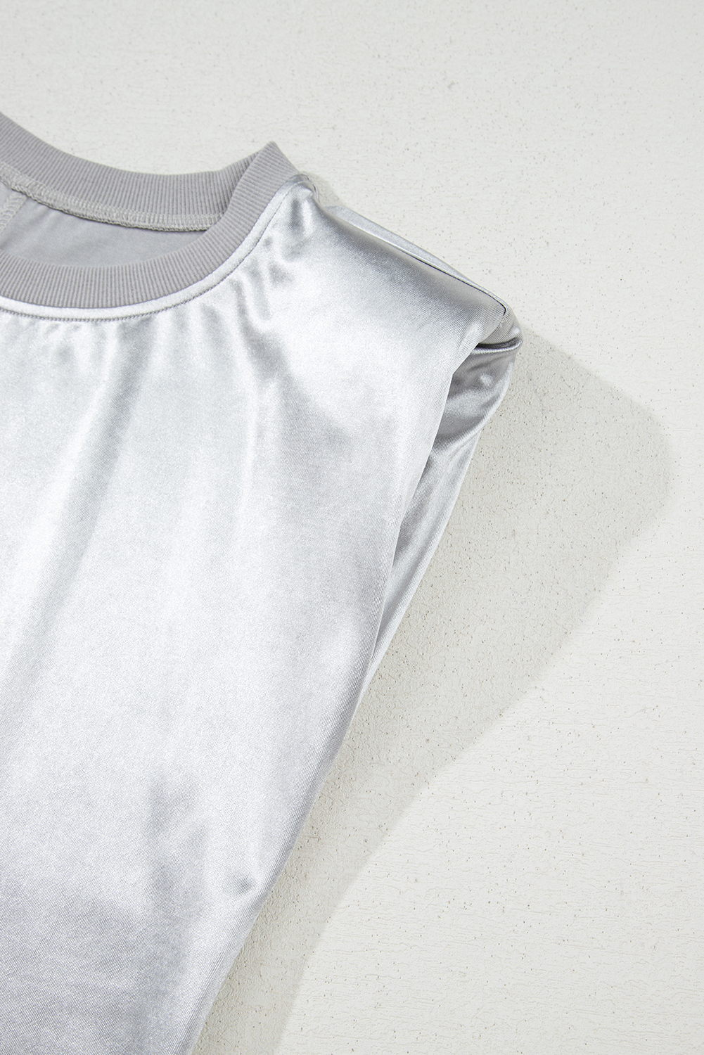 Silvery Metallic Luster Crew Neck Shift Tank Top