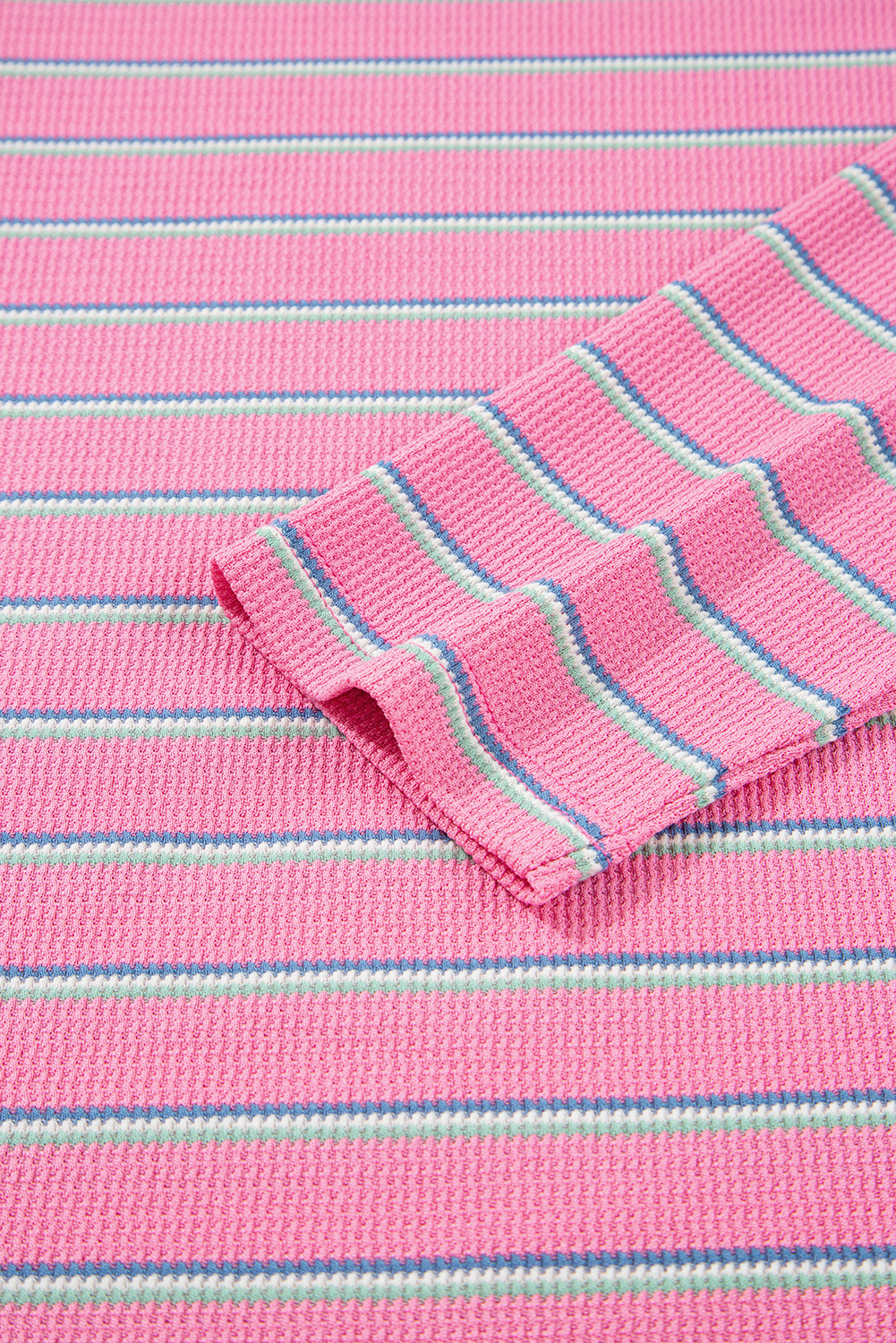 Rose Stripe Textured Knit Round Neck Long Sleeve Top
