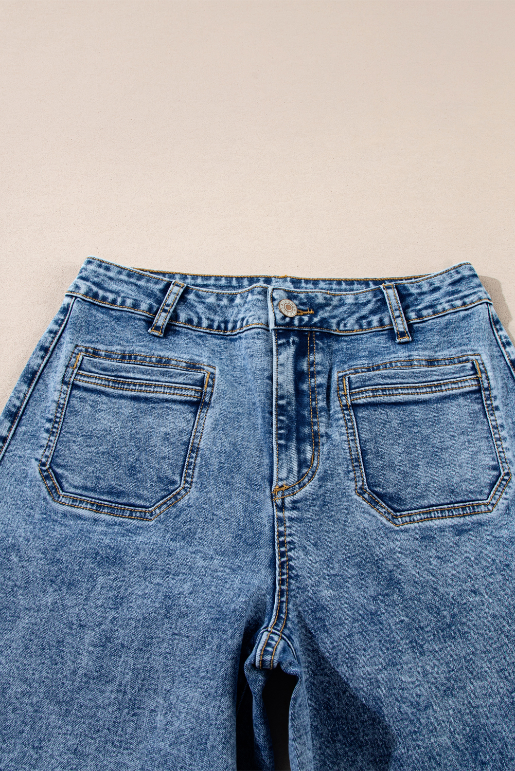 Light Blue Chic Patch Pocket Straight Leg Loose Jeans