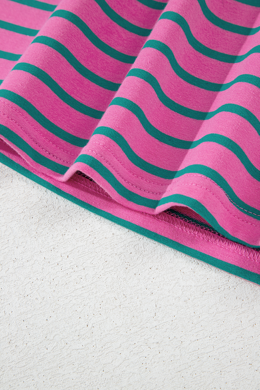 Pink Stripe Collared V Neck Puff Sleeve T Shirt Dress