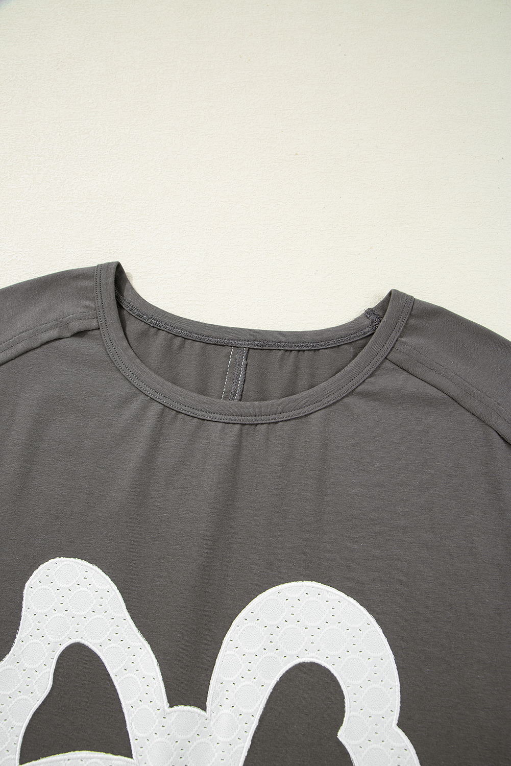 Medium Grey Lace Bow Raw Edge Drop Shoulder Casual T Shirt