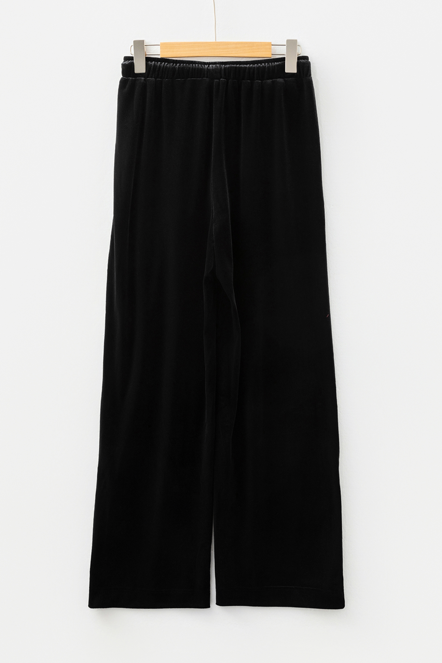 Black Shiny Velvet Drawstring High Waist Straight Leg Casual Pants