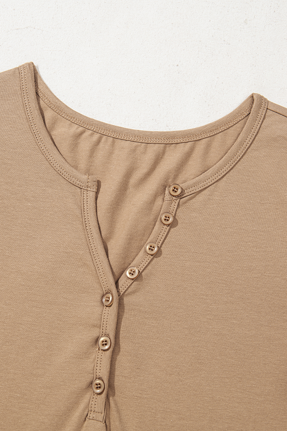Pale Khaki Long Sleeve Buttons V Neck Slim Fit Top