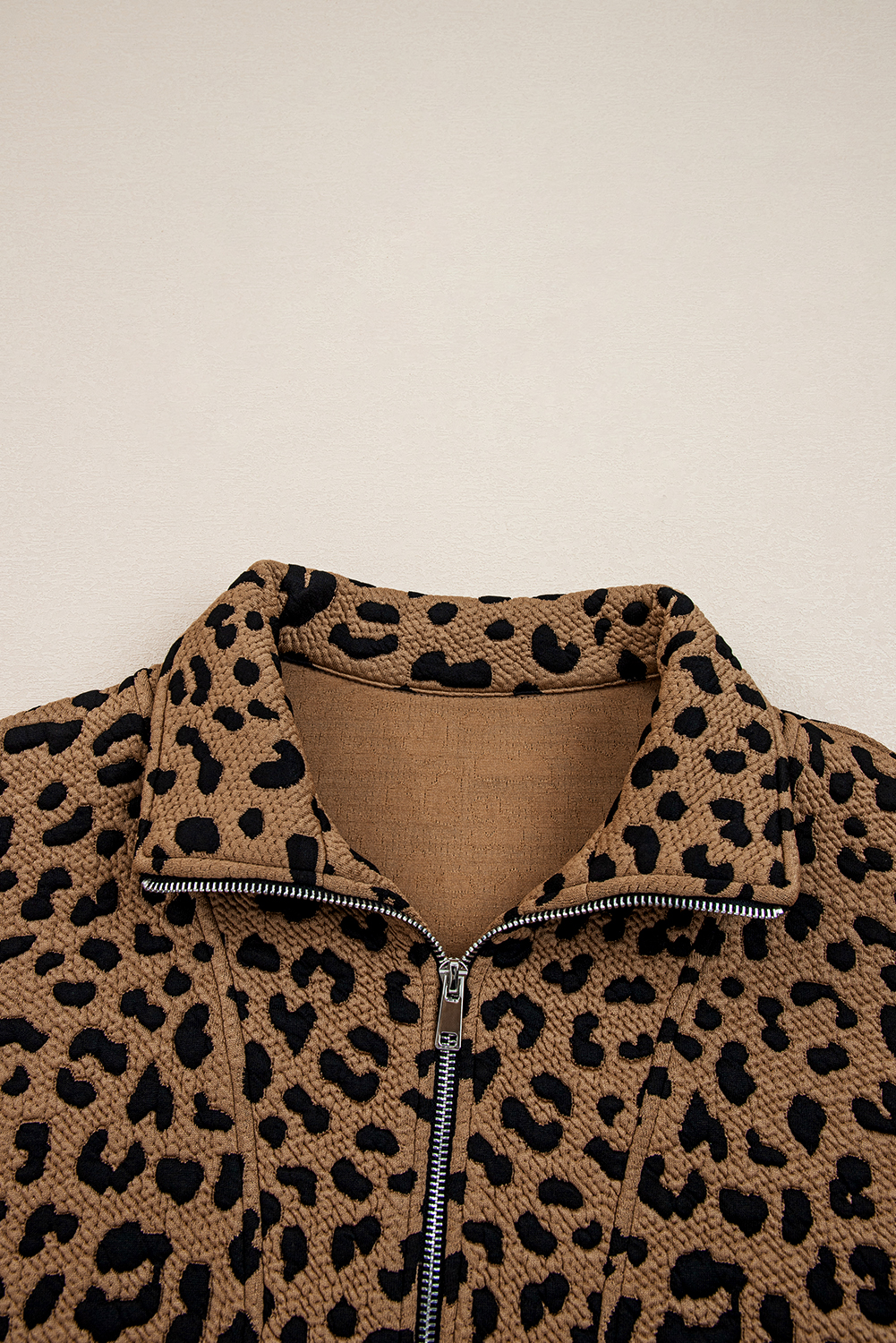 Brown Leopard Print Quarter Zip Sweatshirt