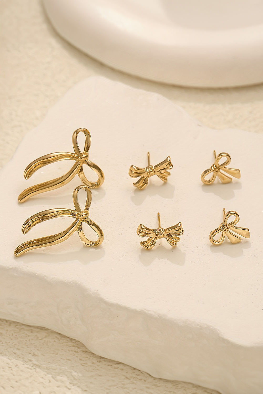 Gold Plated Stainless Alloy Bow Earring Set