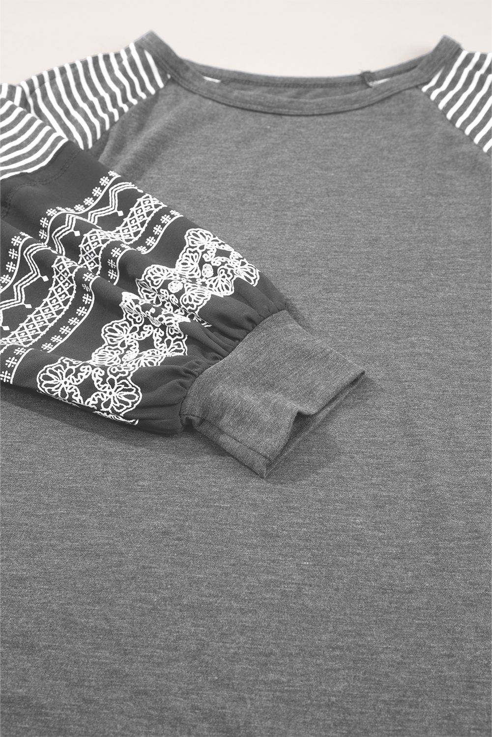 Tillandsia Purple Contrast Print Striped Raglan Long Sleeve Loose Top