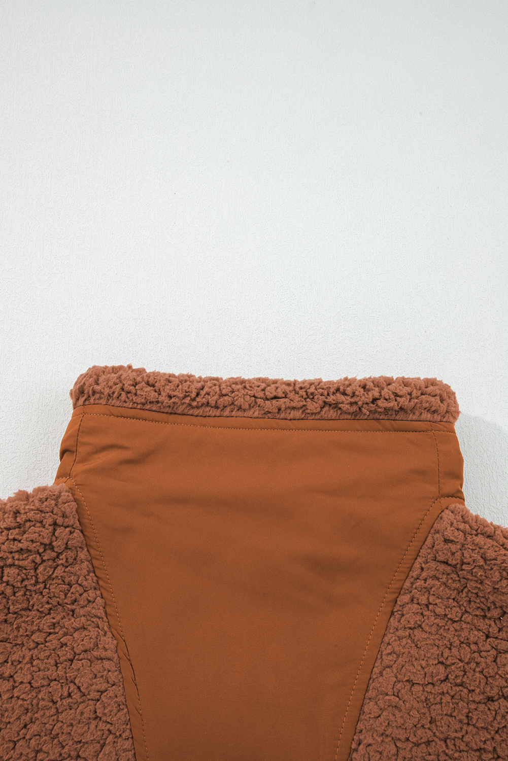 Cinnamon Faux Fur Snap Button Front Knot Side Plush Vest with Pockets