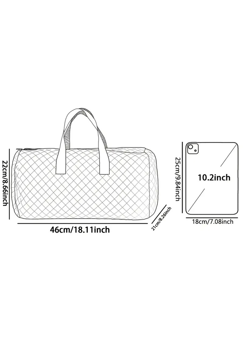 Black Flower Print Quilted Large Duffel Bag