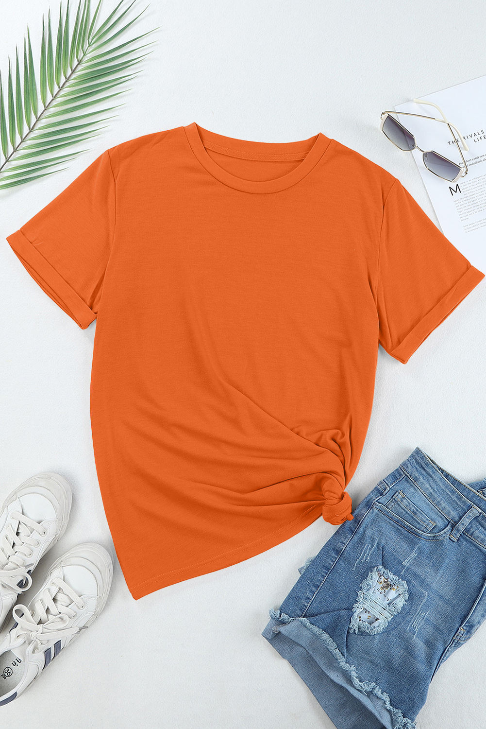 Khaki Casual Plain Crew Neck Tee