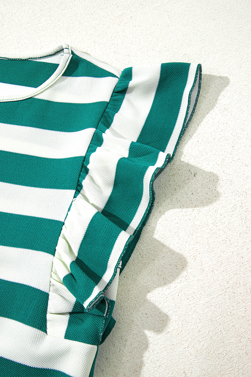 Green Stripe Flutter Sleeve Round Neck Shift Dress