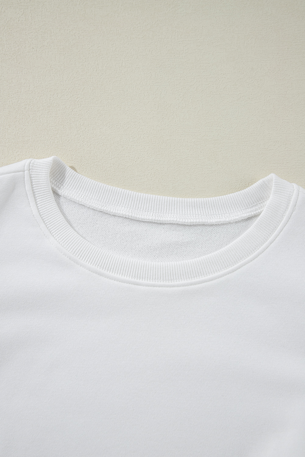 White Solid Puff Sleeve Round Neck Pullover Sweatshirt