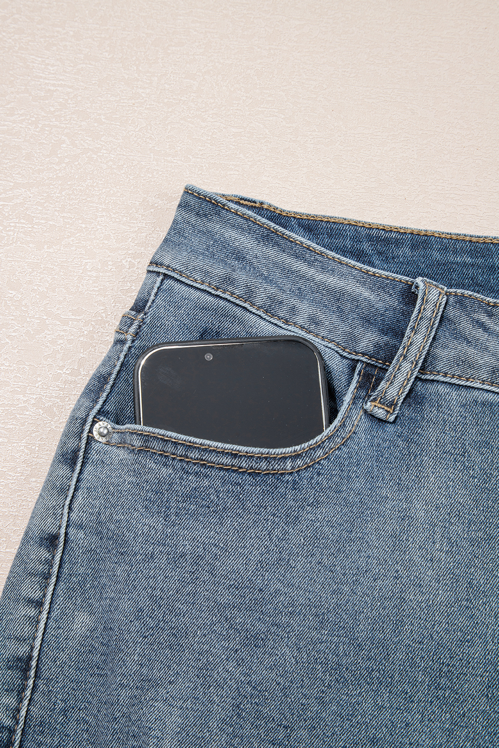 Beau Blue Slightly Distressed Ankle-length Straight Jeans