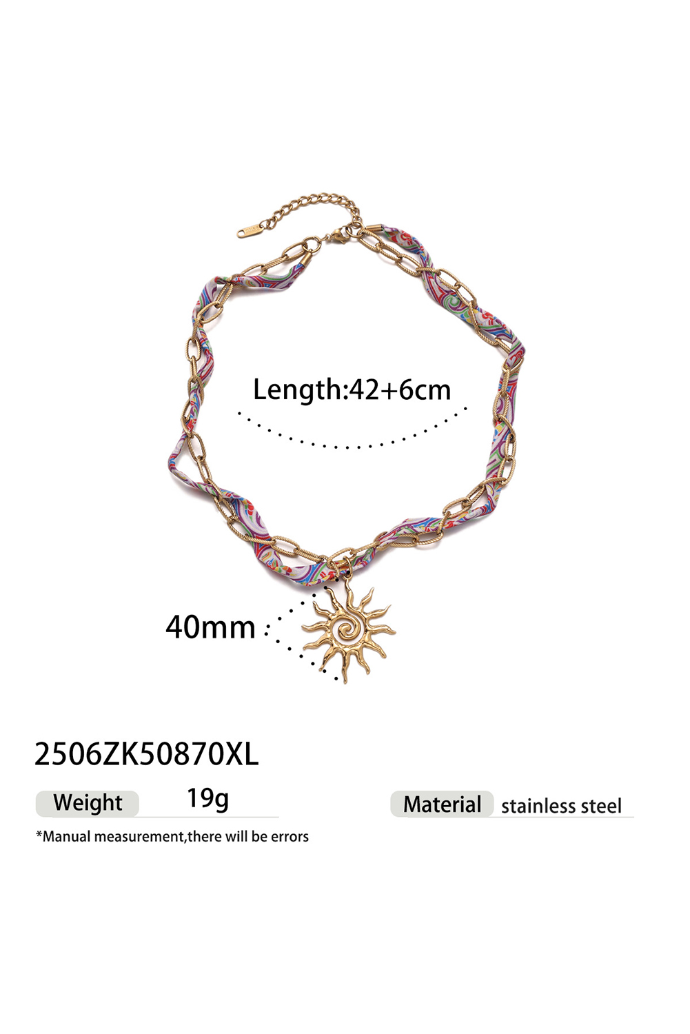 Gold Plated Chain Boho Scarf Twine Sun Goddess Necklace