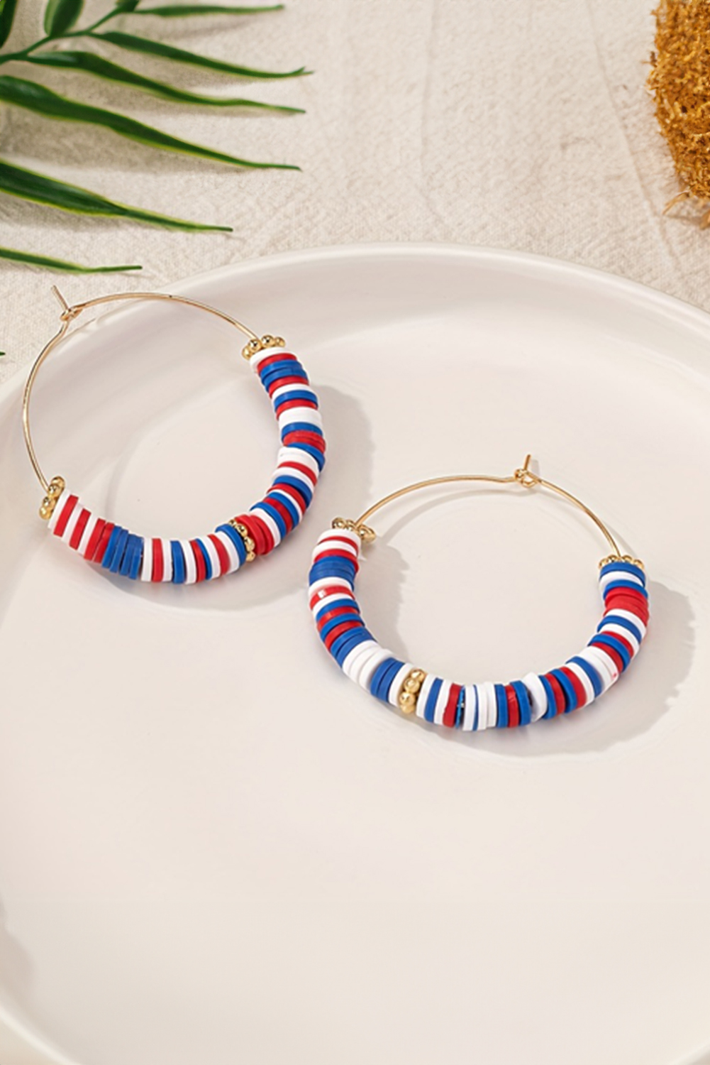 Dark Blue American Flag Inspired Beaded Large Hoop Earrings