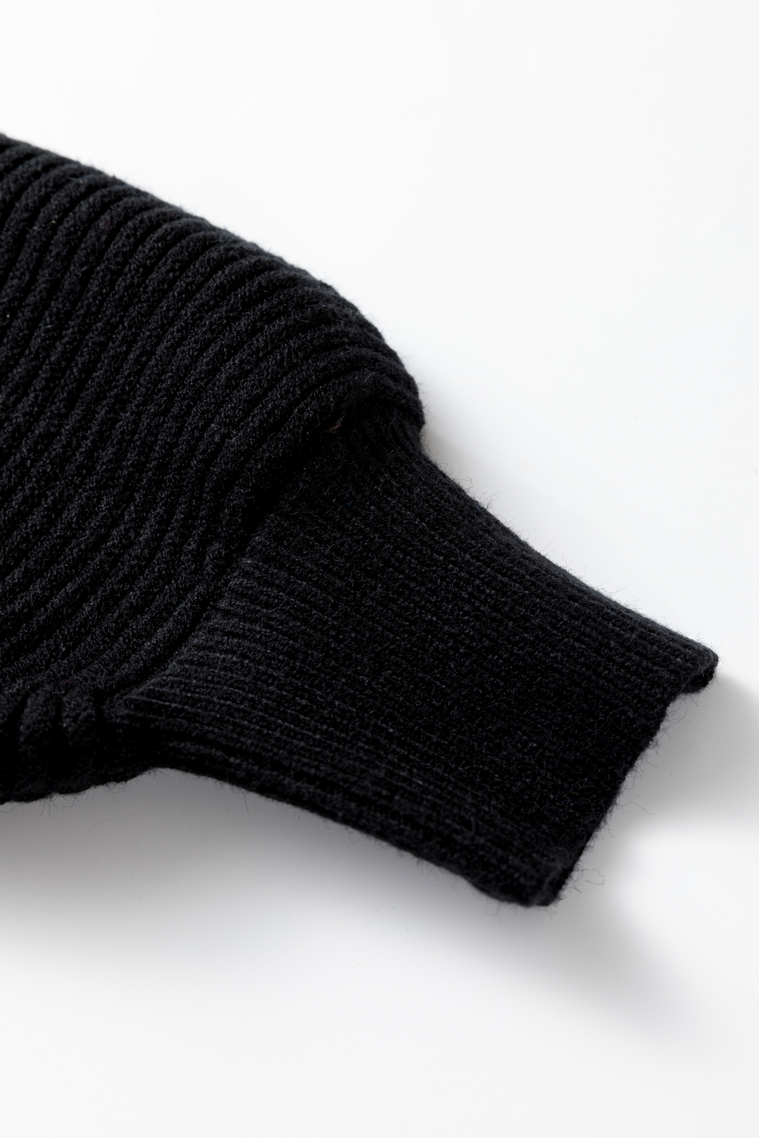 Smoke Gray High Neck Puff Sleeve Sweater Pleated Mini Skirt 2pcs Knitted Outfit