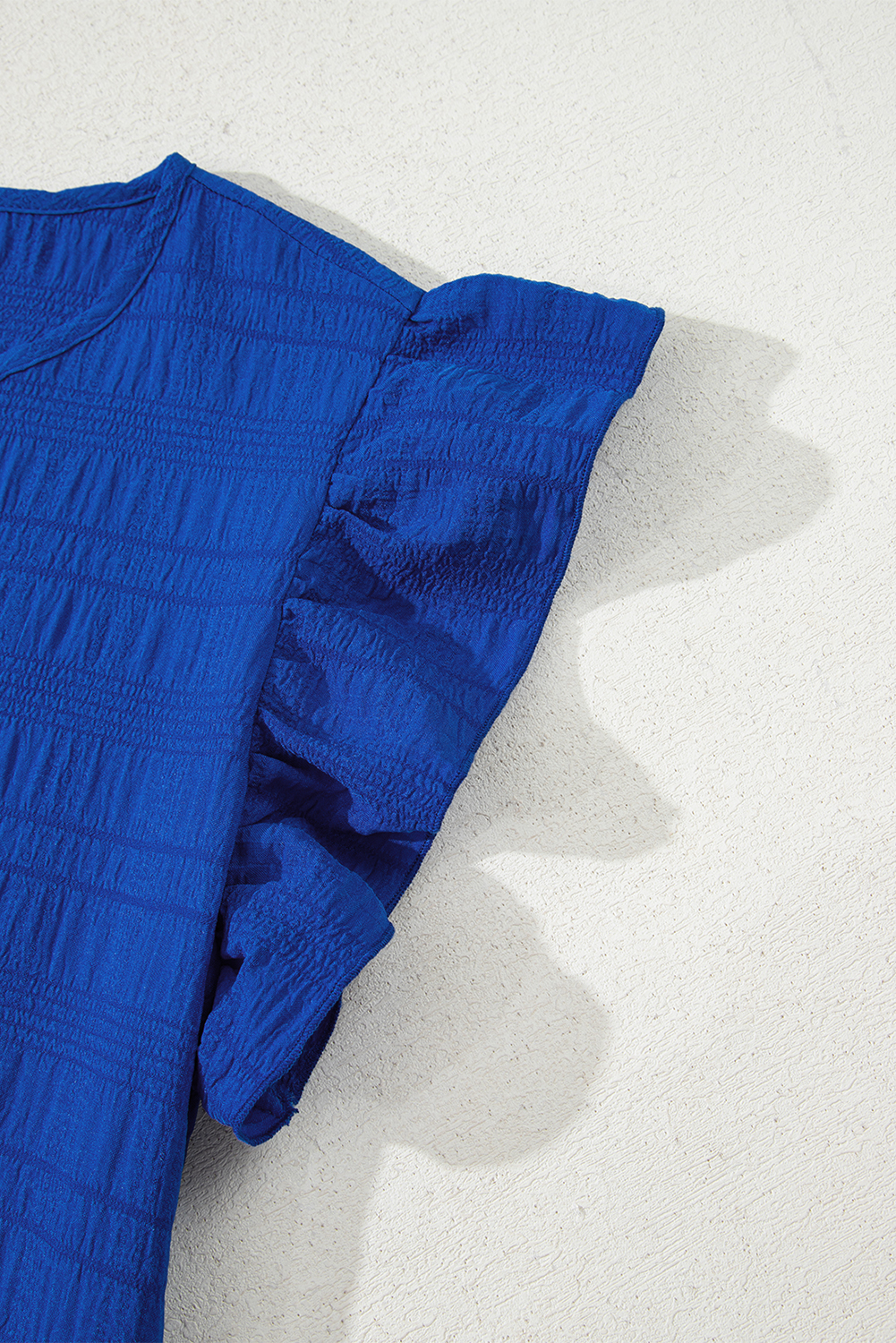 Dark Green Textured Ruffled Sleeve Round Neck Top