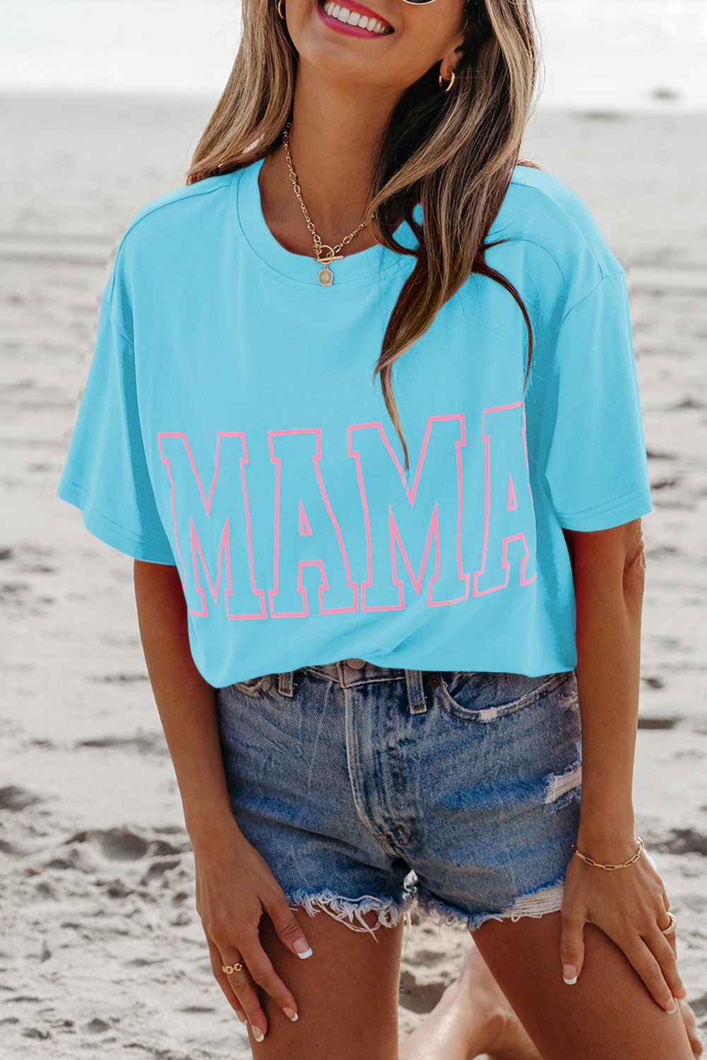 Black MAMA Letter Graphic Neon T Shirt