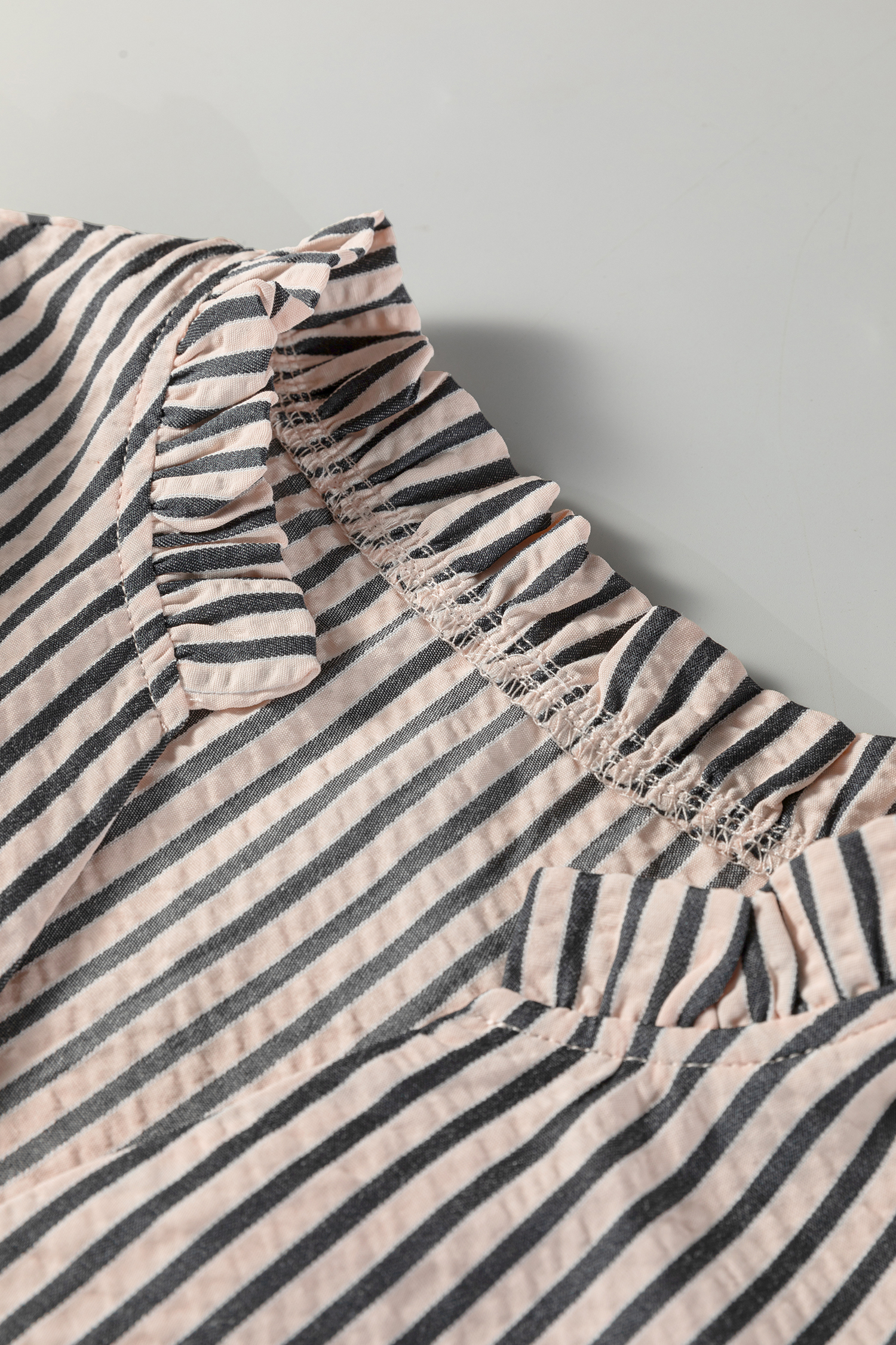 Black Stripe Knotted Cuff Long Sleeve V Neck Blouse