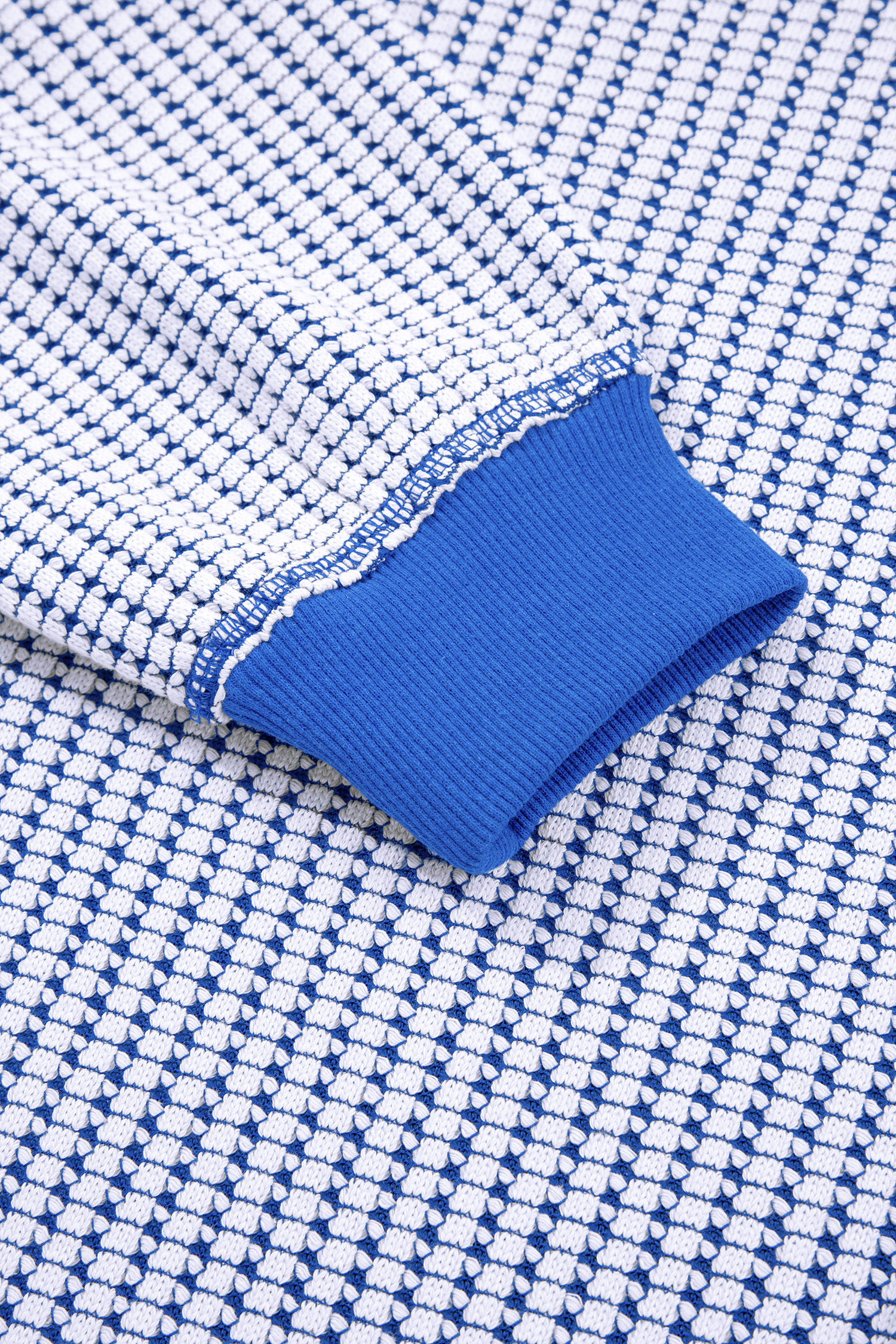 Dark Blue Waffle Knit Exposed Stitching Casual Top with Side Slits