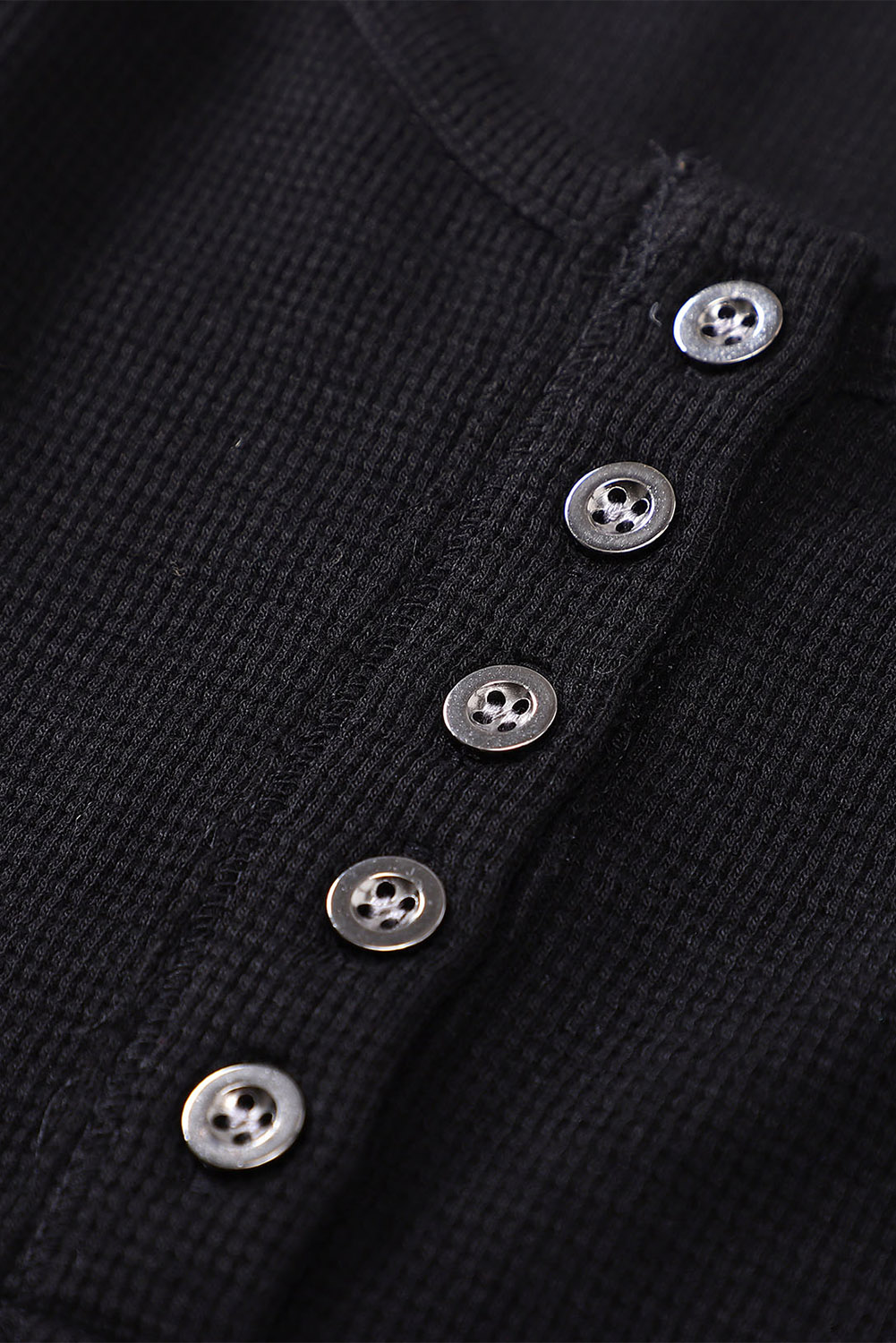 Black Waffle Knit Henley Top