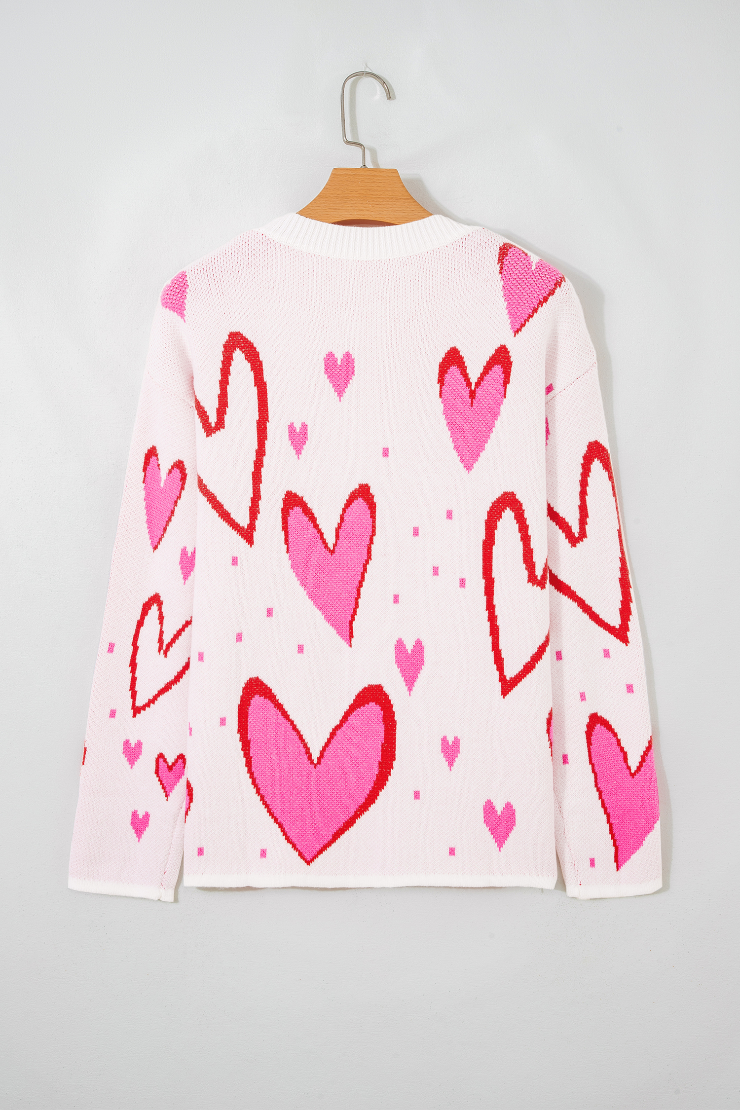 White Splendid Heart Print Valentines Day Sweater