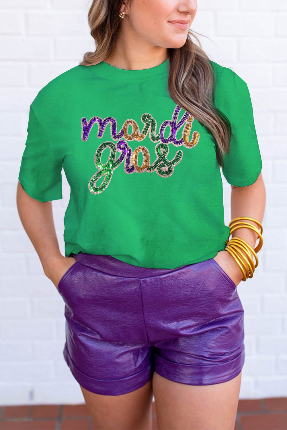 Bright Green Glitter Mardi Gras Mask Graphic T Shirt