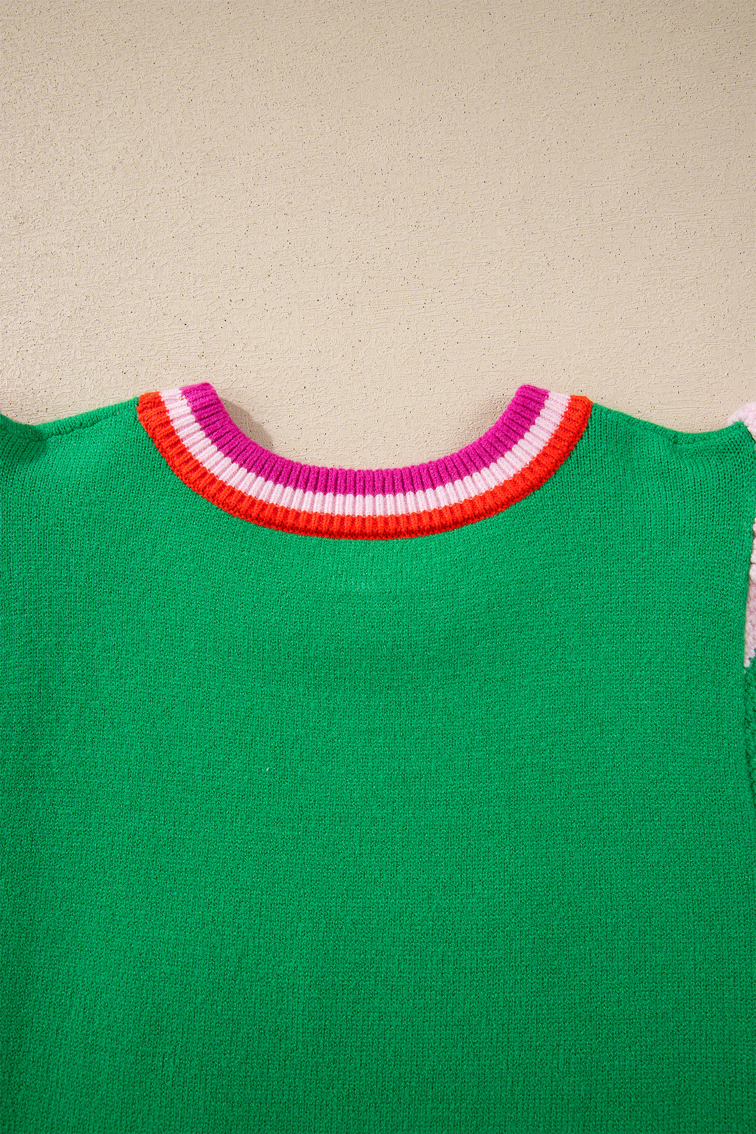 Bright Green Shiny Lucky Striped Flutter Sleeve Round Neck Sweater