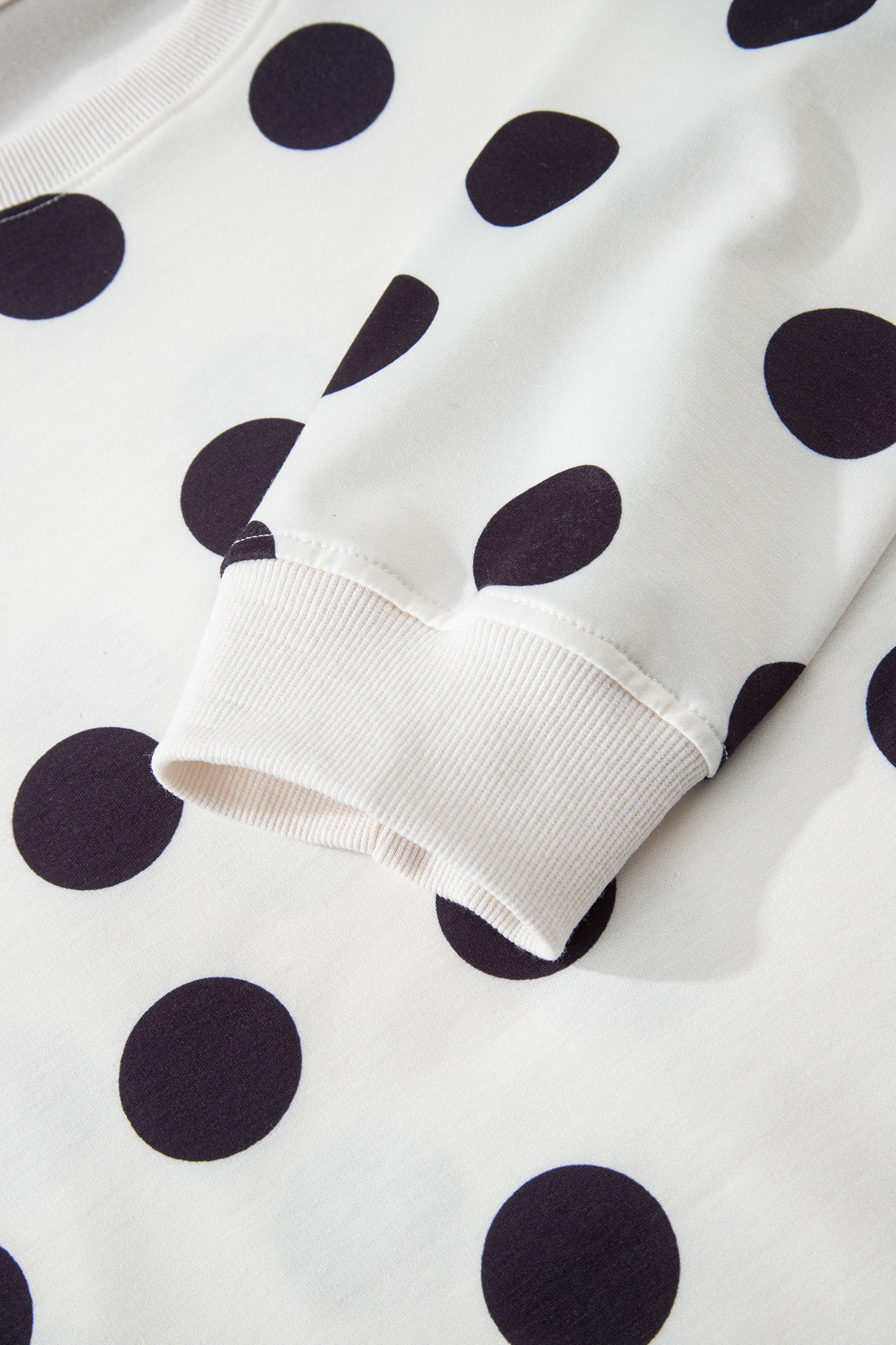 Beige Polka Dot Print Drop Shoulder Pullover Drawstring Jogger Pant Set