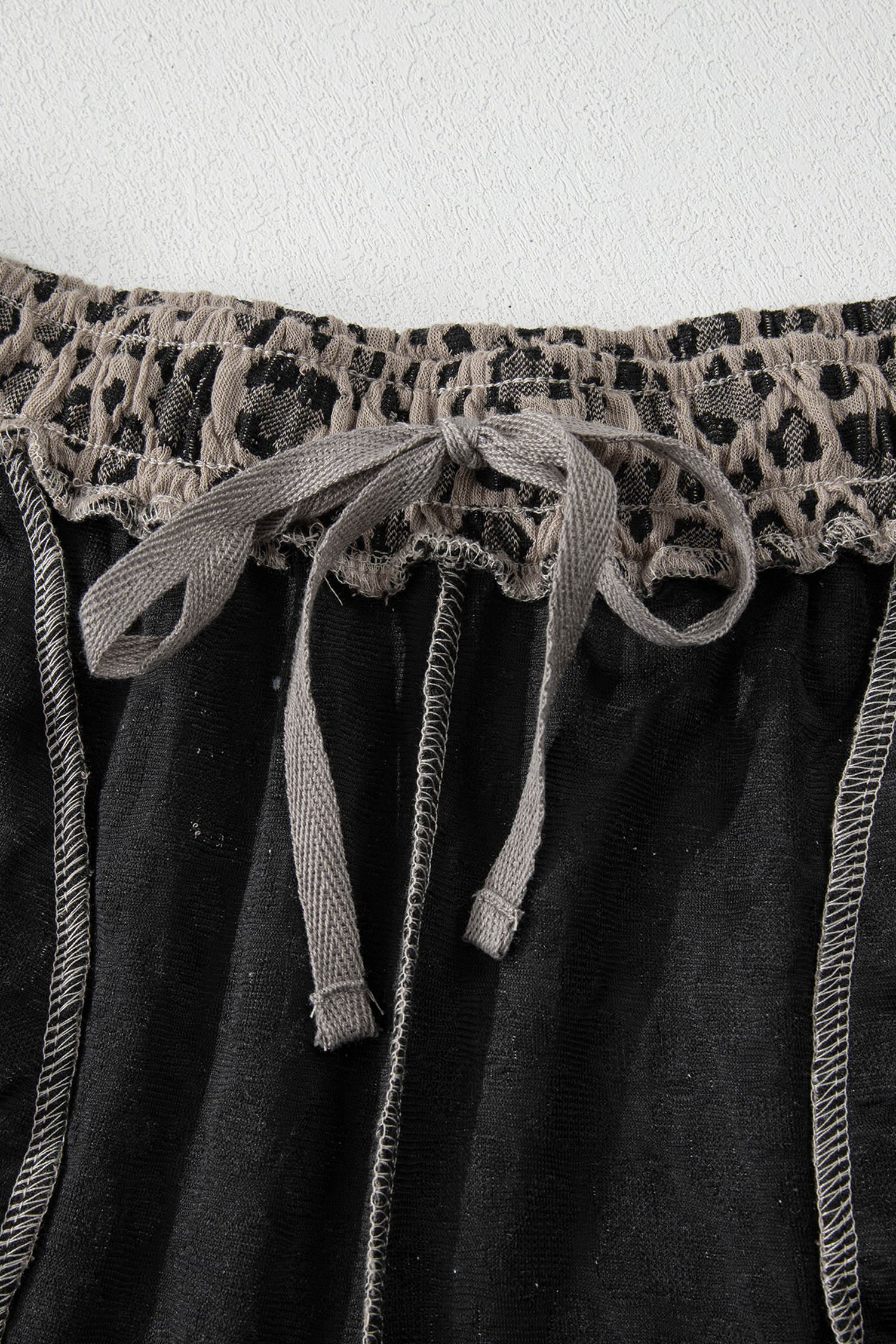 Khaki Jacquard Leopard Half Sleeve Jumper Wide Leg Pant Set