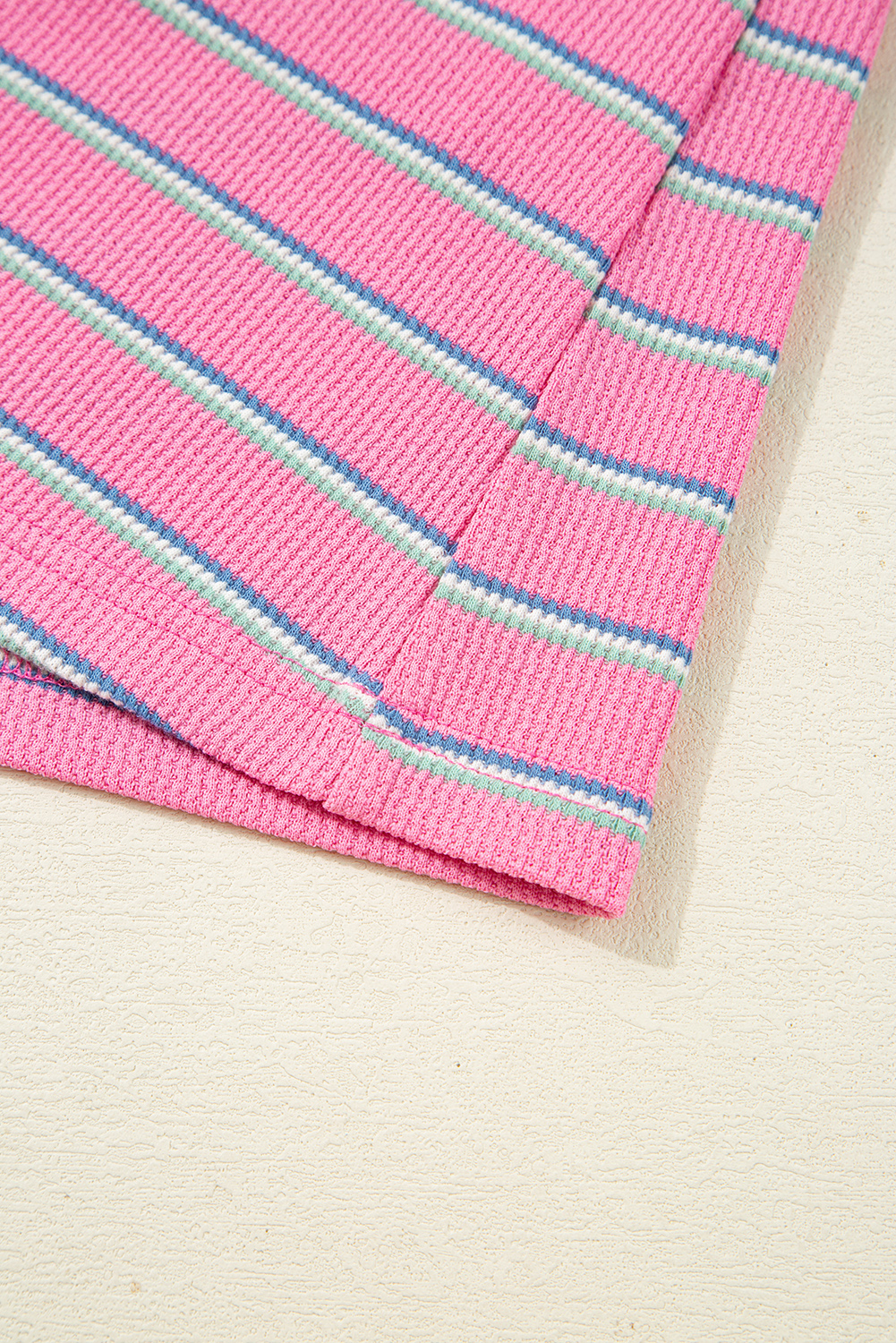 Rose Stripe Textured Knit Round Neck Long Sleeve Top