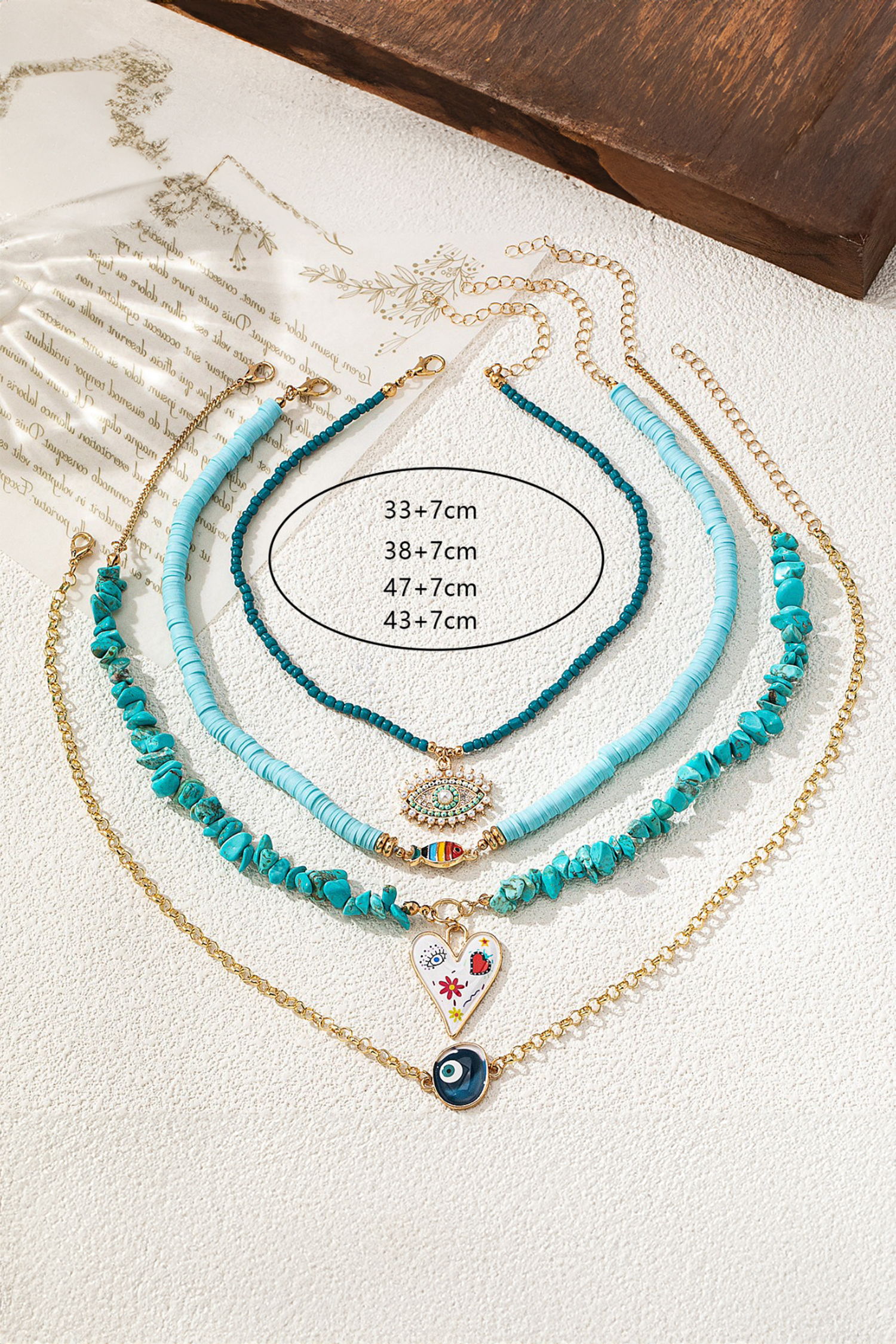 Turquoise 4 Pieces Stackable Boho Necklace Set