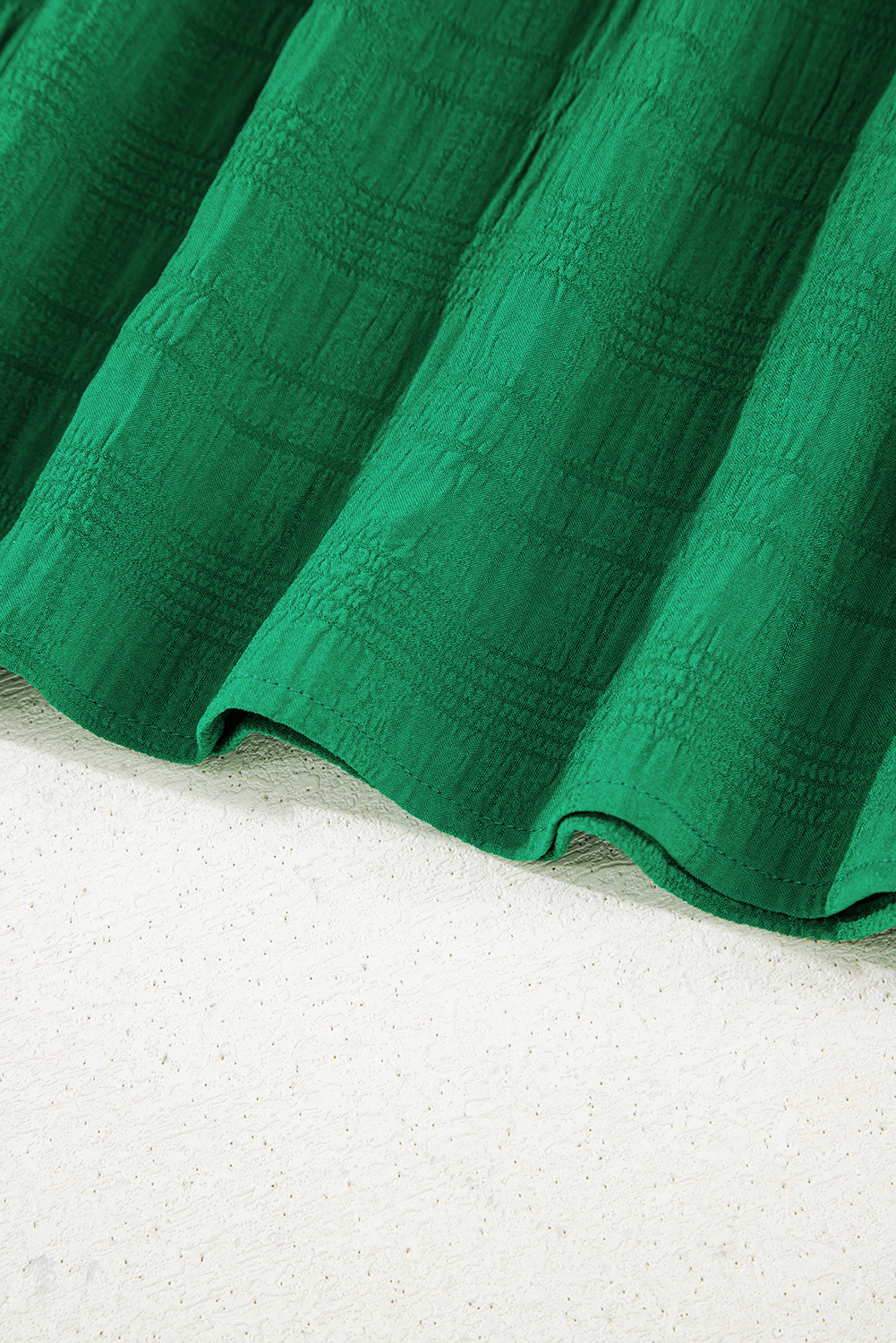 Dark Green Textured Ruffled Sleeve Round Neck Top