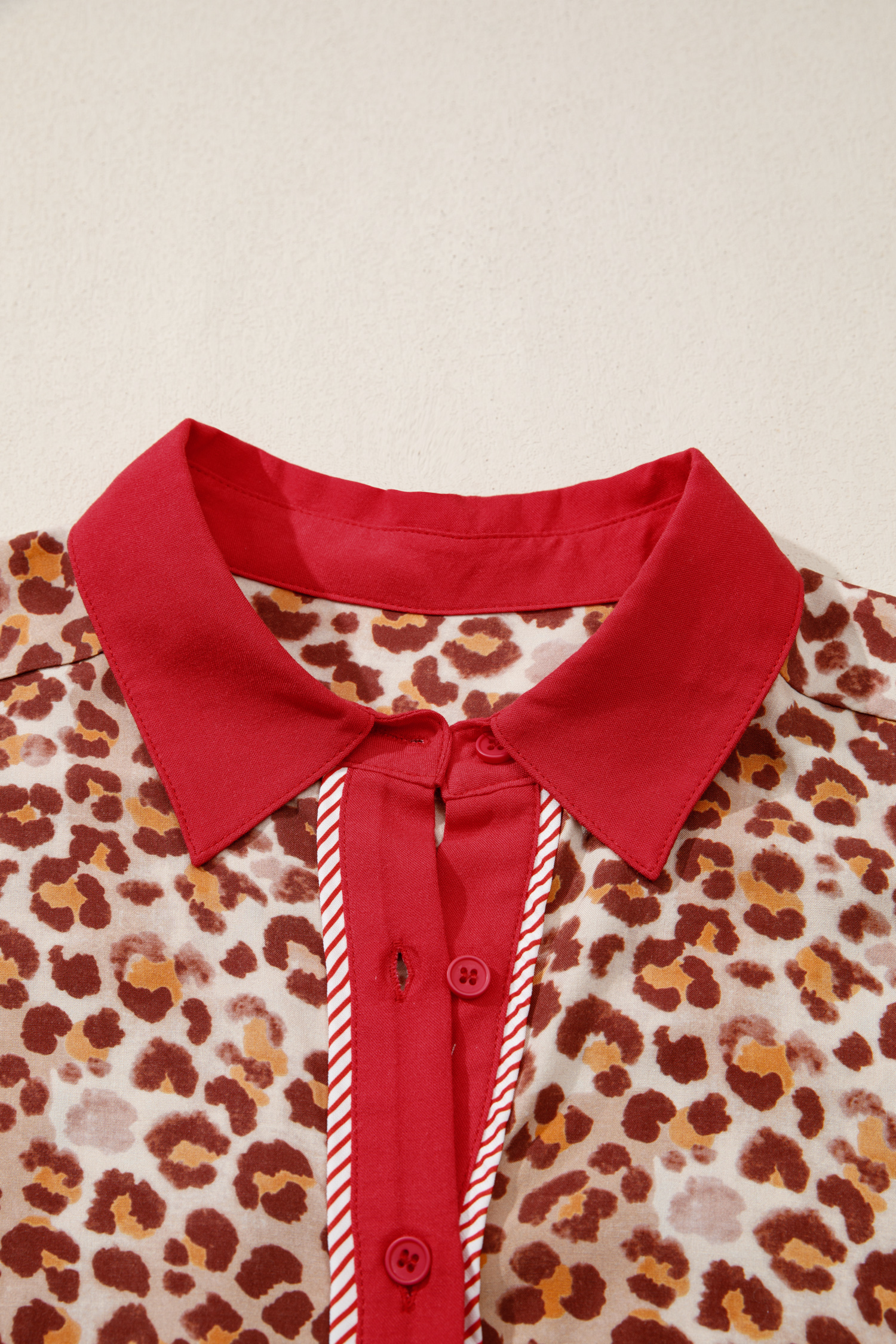 Brown Contrast Trim Leopard Top and Pant Set