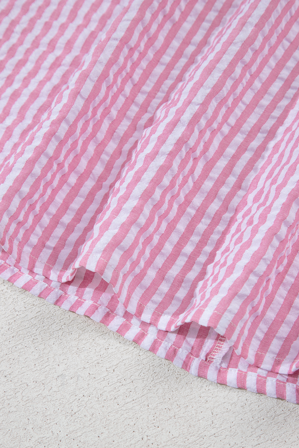 Sachet Pink Striped Print Contrast Split Neck Dolman Sleeve Blouse