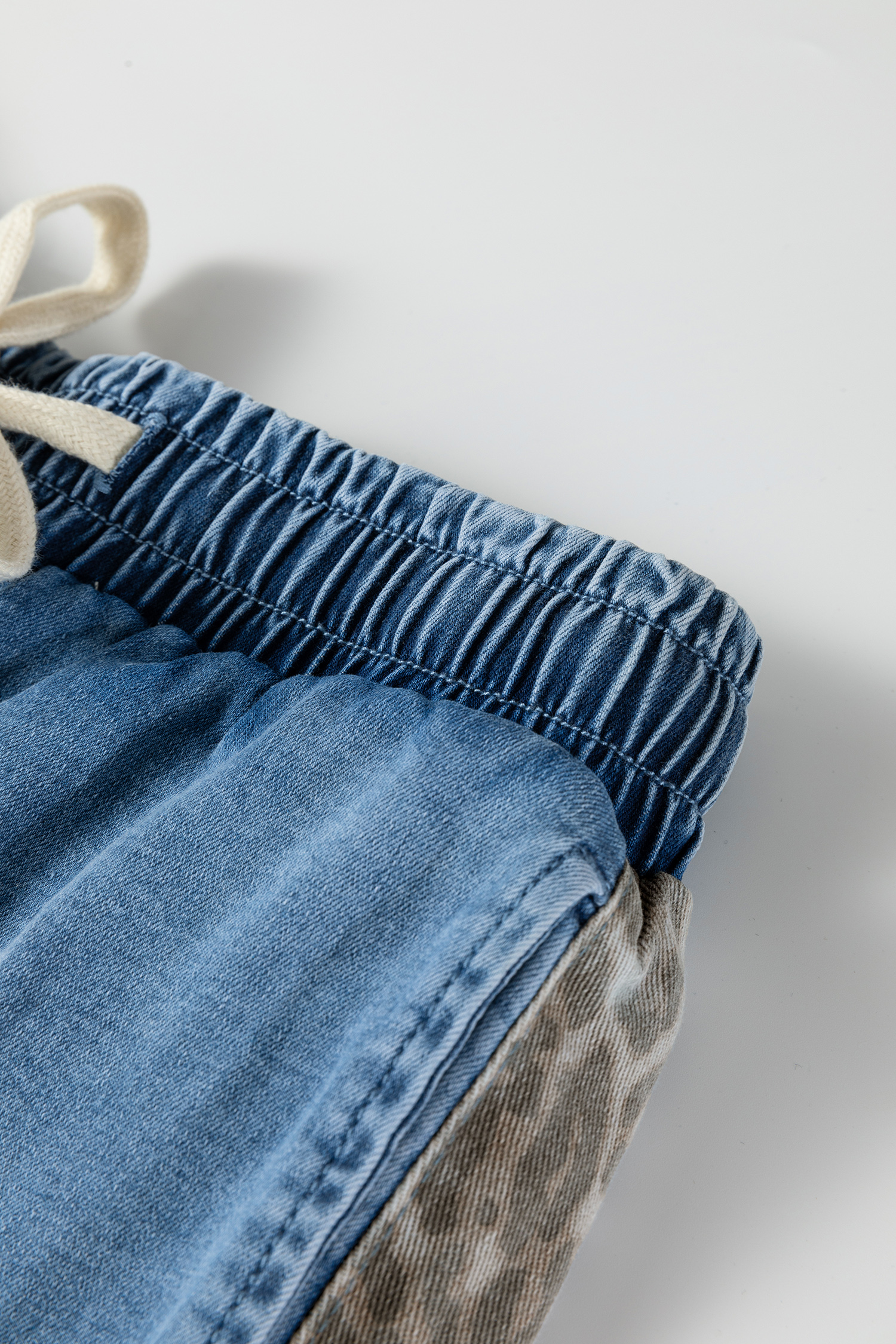 Beau Blue Drawstring Elastic Waist Leopard Striped Side Panel Wide Leg Jeans