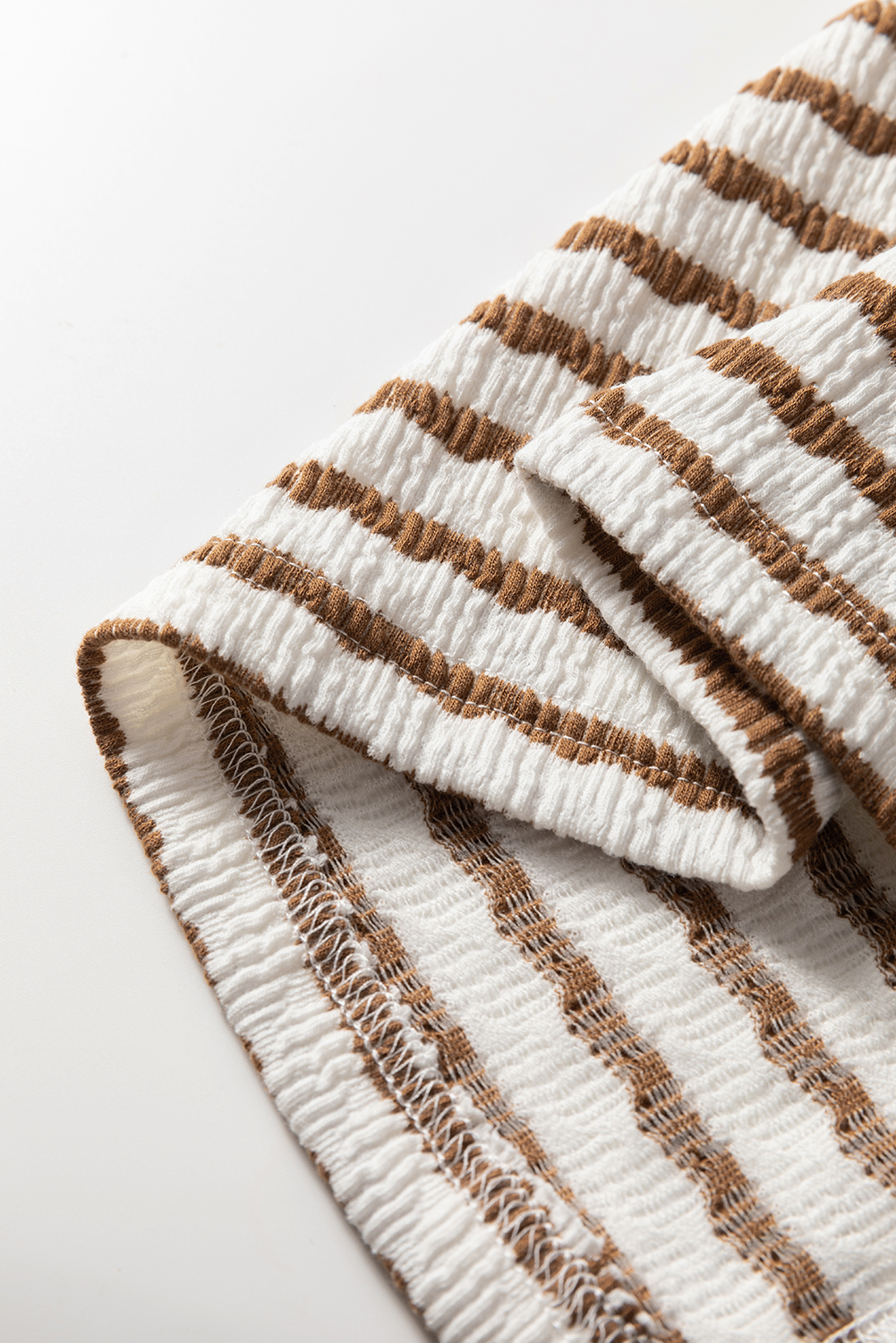 Khaki Stripe Textured Hooded V Neck Casual Long Sleeve Top