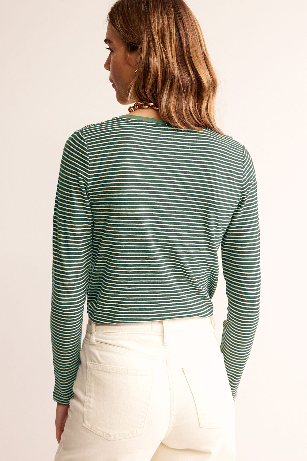 Green Stripe V Neck Stretchy Long Sleeve Top