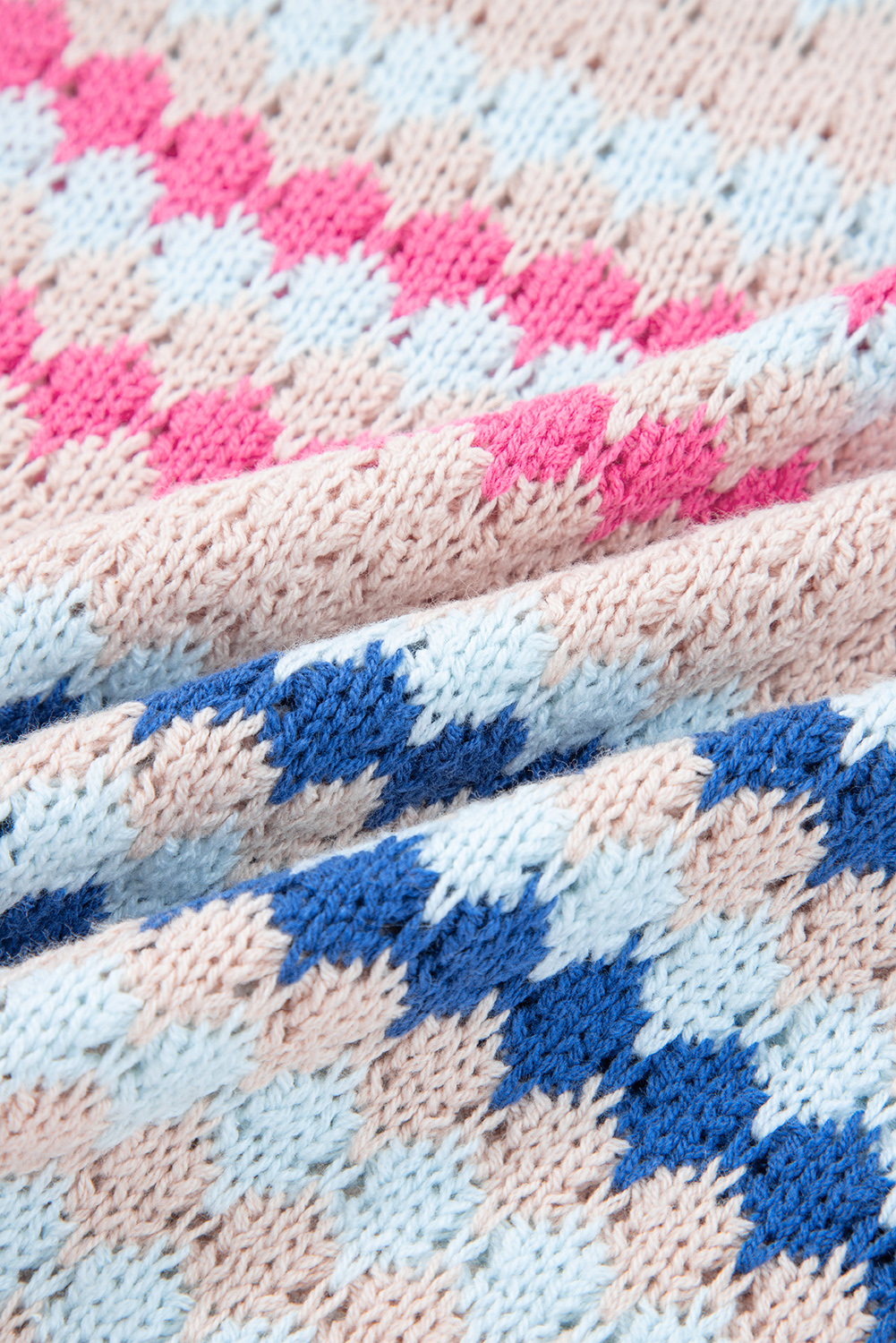 Brown Stripe Eyelet Patterned Drop Shoulder Sweater