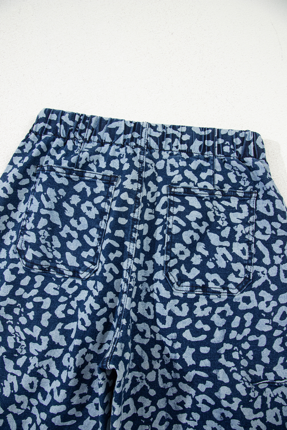 Khaki Leopard Printed Drawstring Elastic Waistband Pocketed Wide Leg Jeans