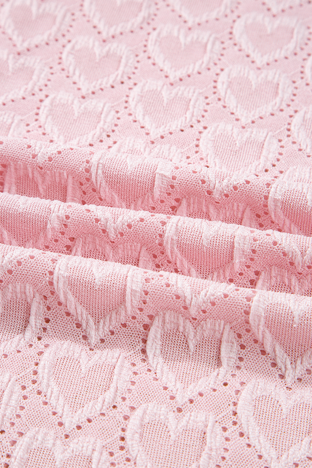 Gossamer Pink Heart Jacquard Flare Sleeve Mock Neck Fitted Top