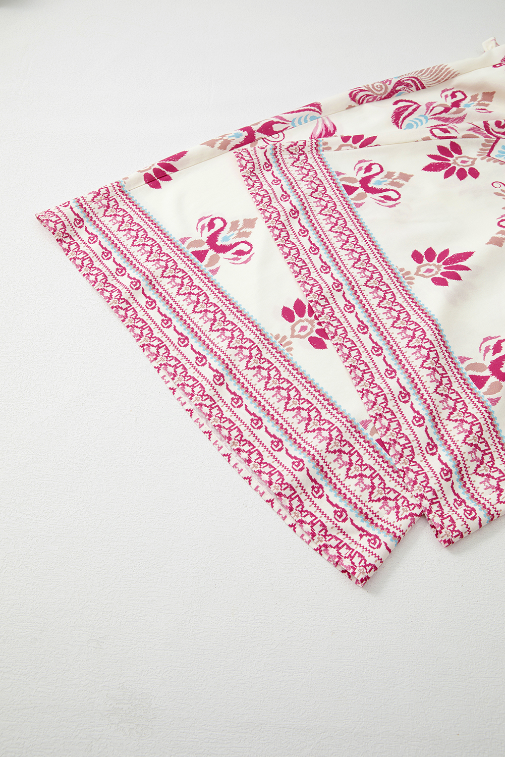 Rose Boho Printed Shirred High Waist Flowy Wide Leg Pants