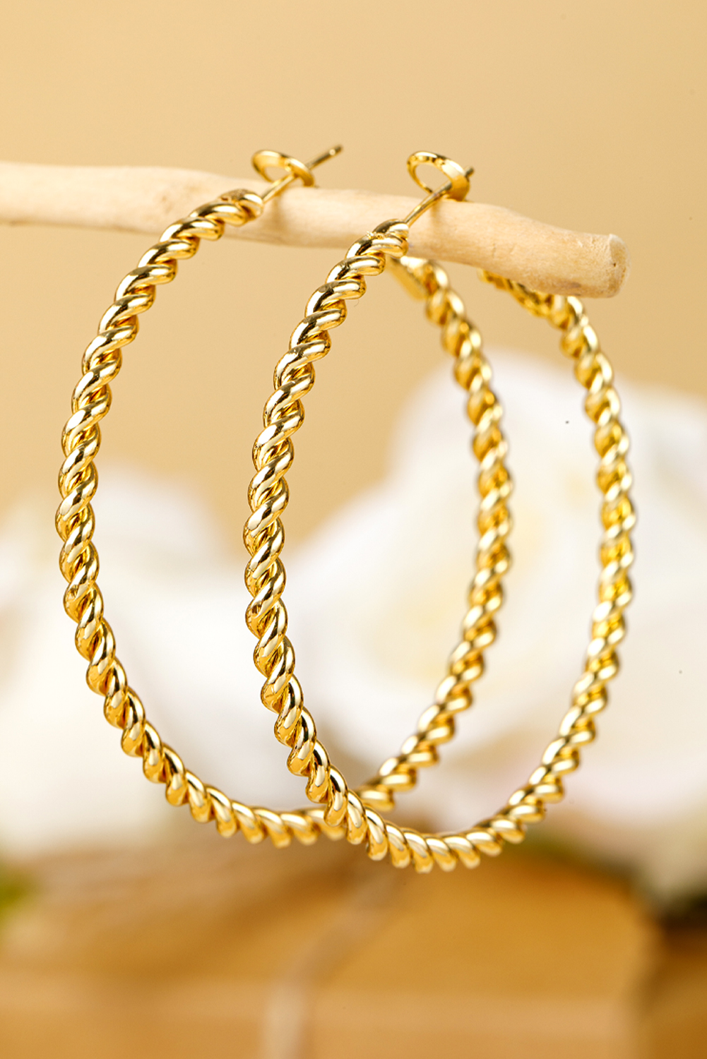 Gold Twisted Detail Plated Alloy Large Hoop Earrings