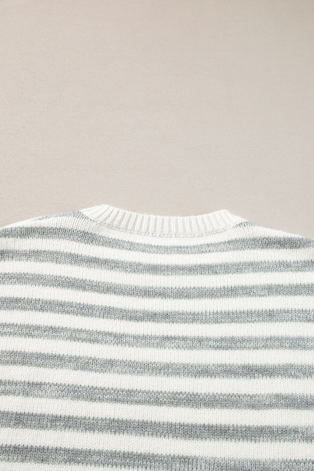 Gray Stripe Drop Shoulder Crew Neck Sweater