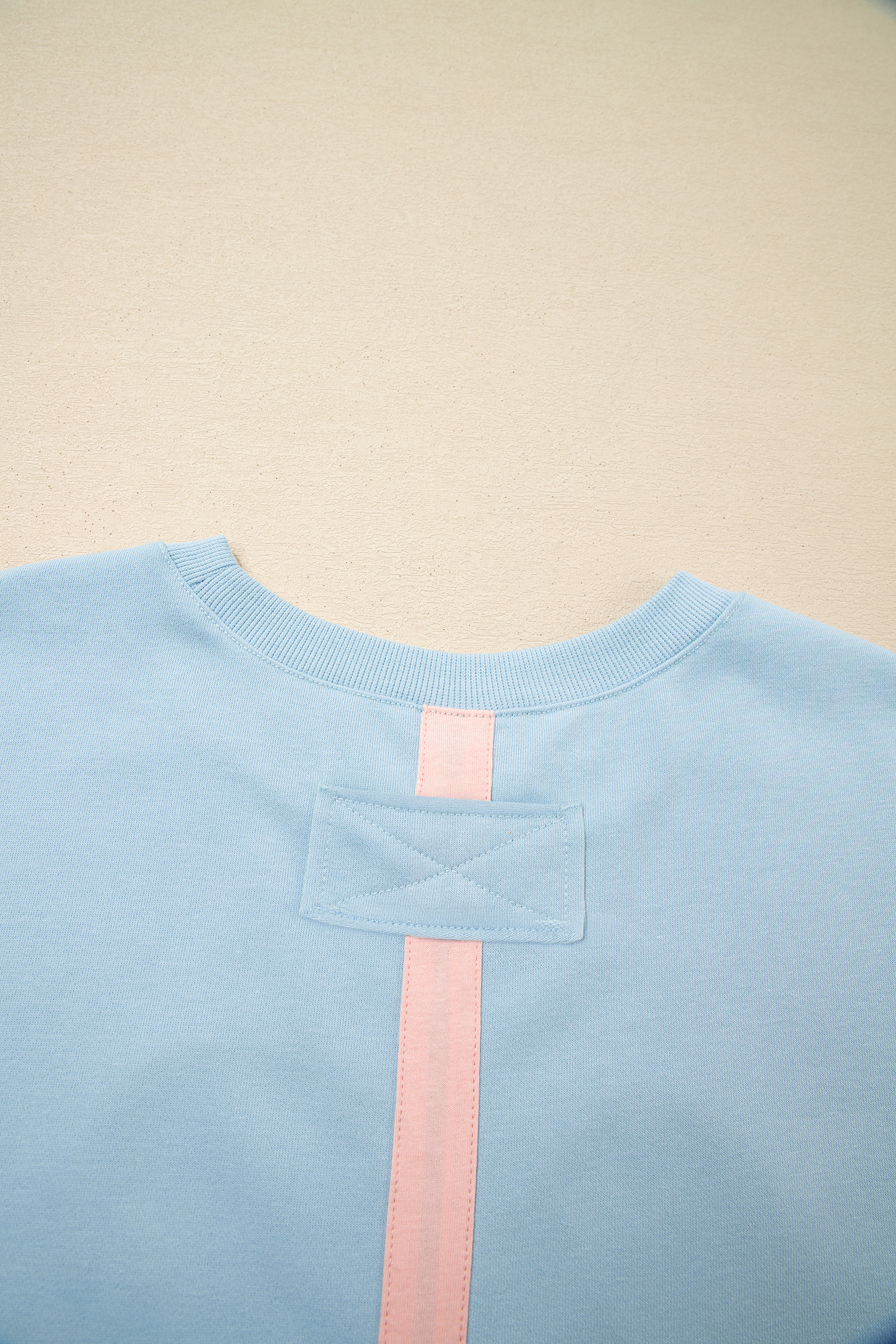 Beau Blue Big Flower Patch Drop Shoulder Striped Long Sleeve Top