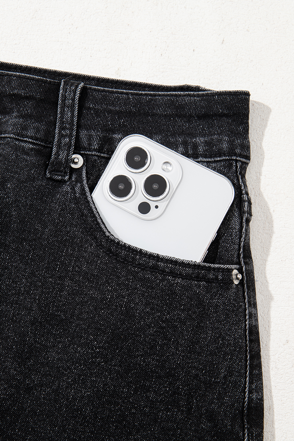 Carbon Grey Mineral Wash Ripped Raw Hem Denim Mini Skirt