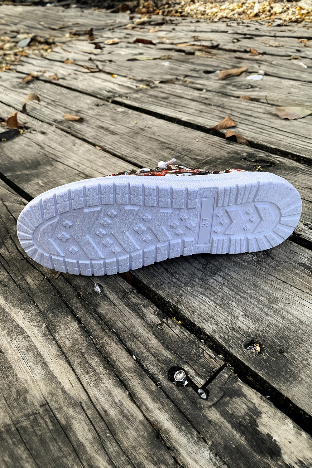 Coffee Rugby Allover Print Lace Up Detail Slip On Flat Shoes